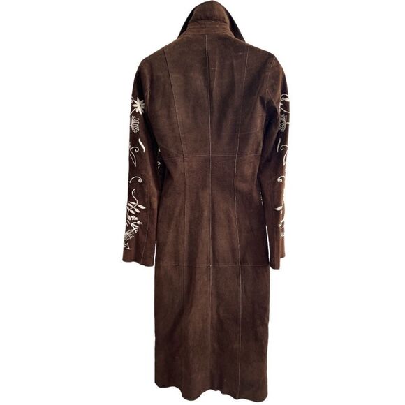 ARDEN B Brown Suede Leather Whit Ivory Embroidery 3-Toggle Closure Coat Sz XS - Picture 5 of 8